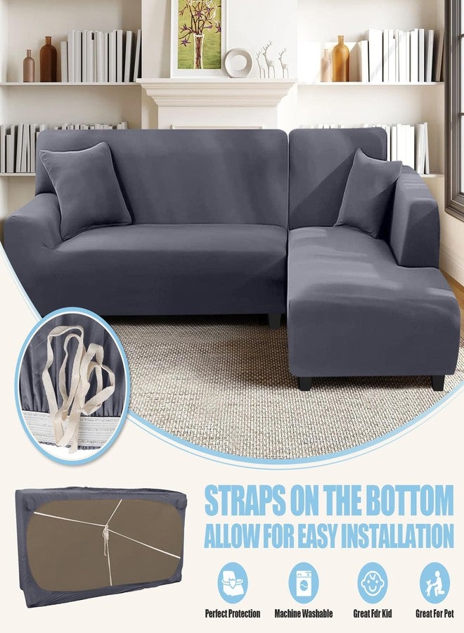 KinCam Sectional Couch Covers L Shape Sofa Covers Super Stretch 2pcs Sofa Slipcovers for 3 + 3 Seaters Sectional Chaise Slipcover with 2pcs Pillow Covers for Pets Kids, Light Grey - Image 3